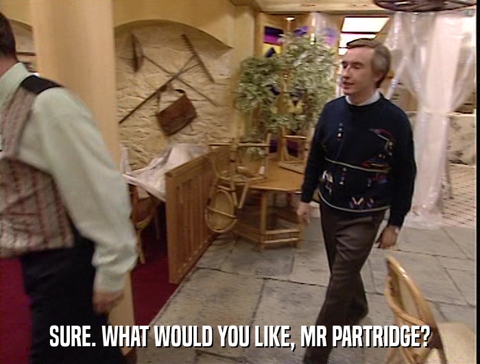 SURE. WHAT WOULD YOU LIKE, MR PARTRIDGE?  