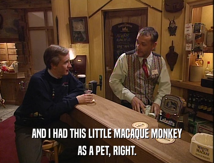 AND I HAD THIS LITTLE MACAQUE MONKEY AS A PET, RIGHT. 