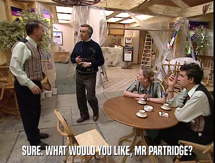 SURE. WHAT WOULD YOU LIKE, MR PARTRIDGE?  