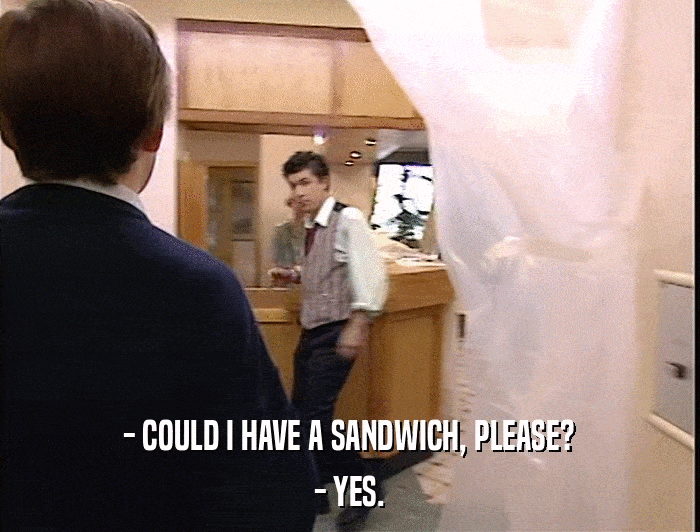 - COULD I HAVE A SANDWICH, PLEASE? - YES. 