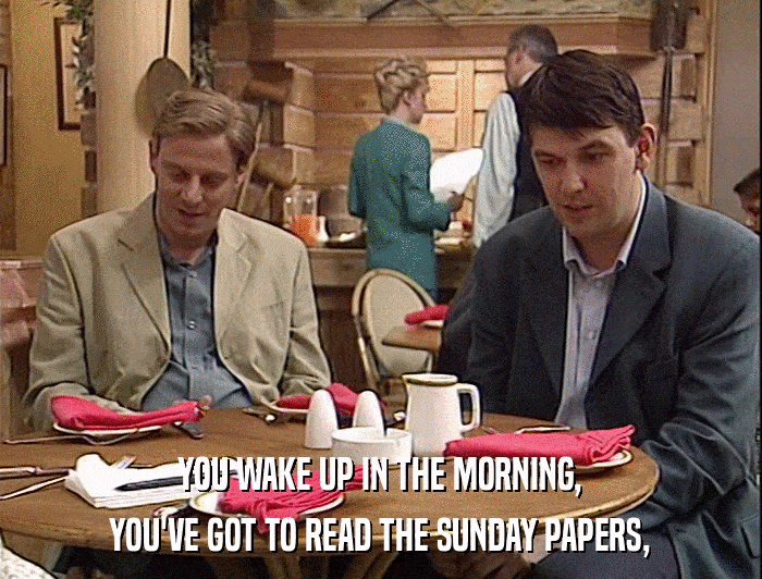 YOU WAKE UP IN THE MORNING, YOU'VE GOT TO READ THE SUNDAY PAPERS, 