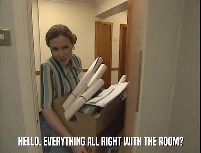 HELLO. EVERYTHING ALL RIGHT WITH THE ROOM?  