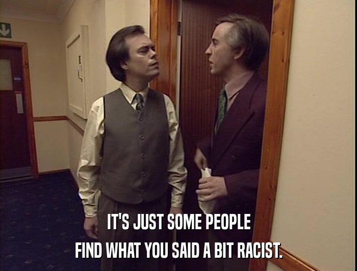 IT'S JUST SOME PEOPLE
 FIND WHAT YOU SAID A BIT RACIST. 
