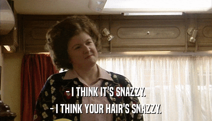 - I THINK IT'S SNAZZY. - I THINK YOUR HAIR'S SNAZZY. 