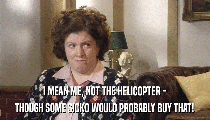 I MEAN ME, NOT THE HELICOPTER - THOUGH SOME SICKO WOULD PROBABLY BUY THAT! 