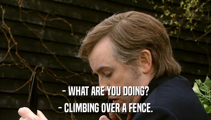 - WHAT ARE YOU DOING? - CLIMBING OVER A FENCE. 
