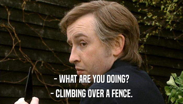 - WHAT ARE YOU DOING? - CLIMBING OVER A FENCE. 
