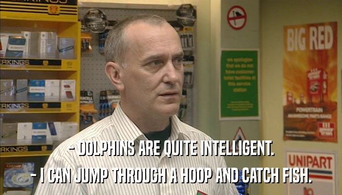 - DOLPHINS ARE QUITE INTELLIGENT. - I CAN JUMP THROUGH A HOOP AND CATCH FISH. 