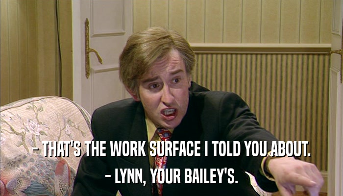 - THAT'S THE WORK SURFACE I TOLD YOU ABOUT. - LYNN, YOUR BAILEY'S. 