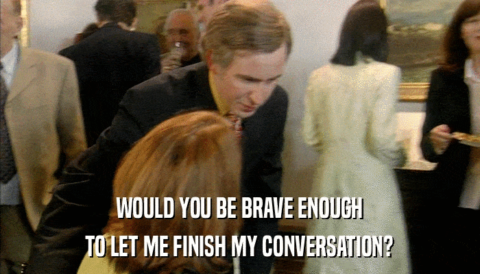 WOULD YOU BE BRAVE ENOUGH TO LET ME FINISH MY CONVERSATION? 