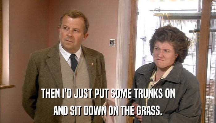 THEN I'D JUST PUT SOME TRUNKS ON AND SIT DOWN ON THE GRASS. 