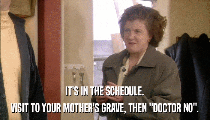 IT'S IN THE SCHEDULE. VISIT TO YOUR MOTHER'S GRAVE, THEN 