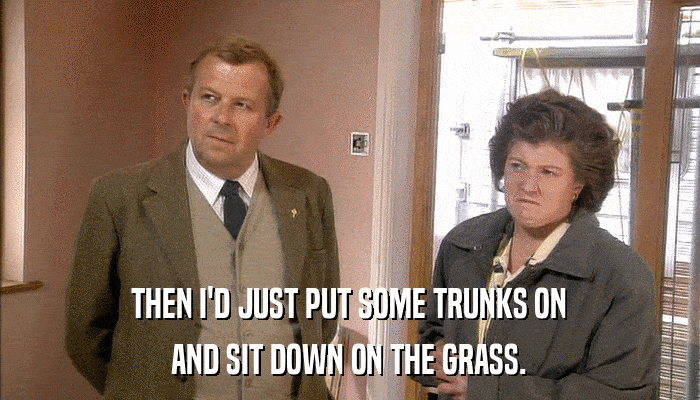 THEN I'D JUST PUT SOME TRUNKS ON AND SIT DOWN ON THE GRASS. 