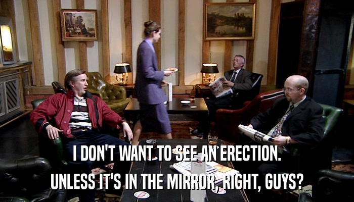 I DON'T WANT TO SEE AN ERECTION. UNLESS IT'S IN THE MIRROR, RIGHT, GUYS? 