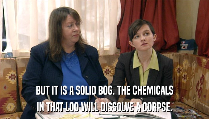 BUT IT IS A SOLID BOG. THE CHEMICALS IN THAT LOO WILL DISSOLVE A CORPSE. 