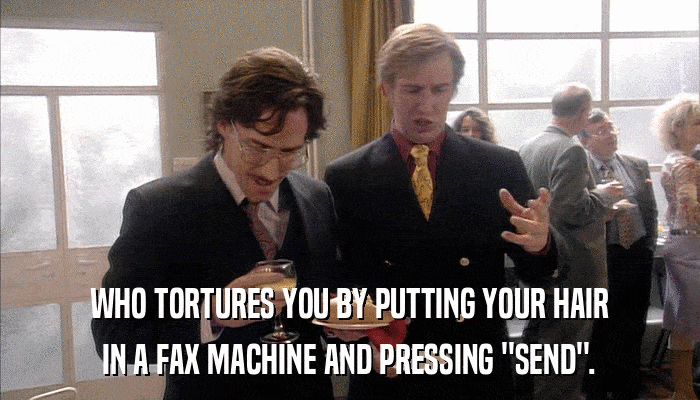 WHO TORTURES YOU BY PUTTING YOUR HAIR IN A FAX MACHINE AND PRESSING 