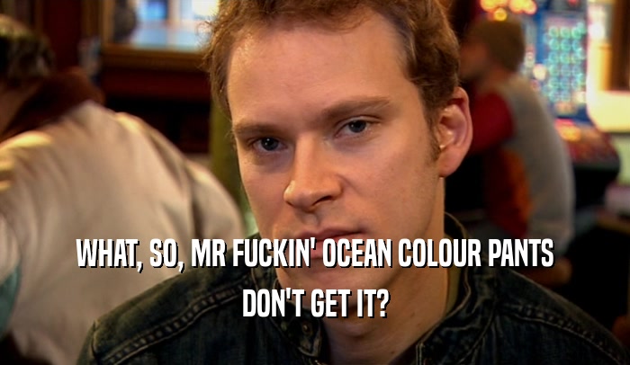 WHAT, SO, MR FUCKIN' OCEAN COLOUR PANTS DON'T GET IT? 