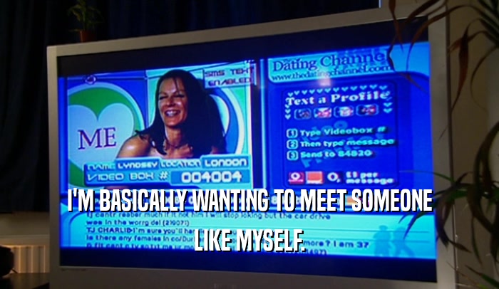 I'M BASICALLY WANTING TO MEET SOMEONE LIKE MYSELF. 