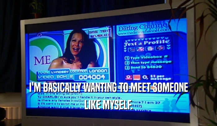 I'M BASICALLY WANTING TO MEET SOMEONE LIKE MYSELF. 