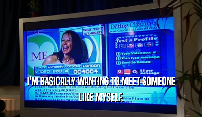 I'M BASICALLY WANTING TO MEET SOMEONE LIKE MYSELF. 