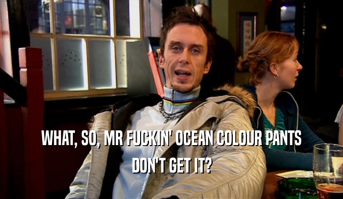 WHAT, SO, MR FUCKIN' OCEAN COLOUR PANTS DON'T GET IT? 