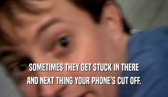 SOMETIMES THEY GET STUCK IN THERE AND NEXT THING YOUR PHONE'S CUT OFF. 
