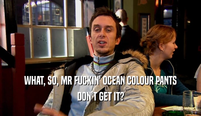 WHAT, SO, MR FUCKIN' OCEAN COLOUR PANTS DON'T GET IT? 