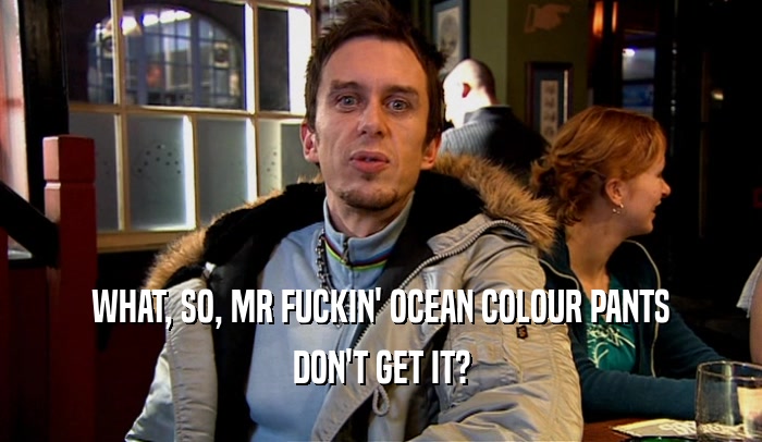 WHAT, SO, MR FUCKIN' OCEAN COLOUR PANTS DON'T GET IT? 