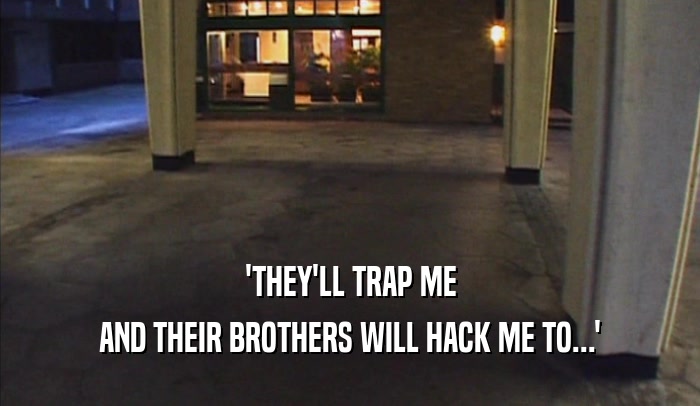 'THEY'LL TRAP ME
 AND THEIR BROTHERS WILL HACK ME TO...'
 