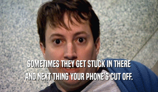 SOMETIMES THEY GET STUCK IN THERE AND NEXT THING YOUR PHONE'S CUT OFF. 