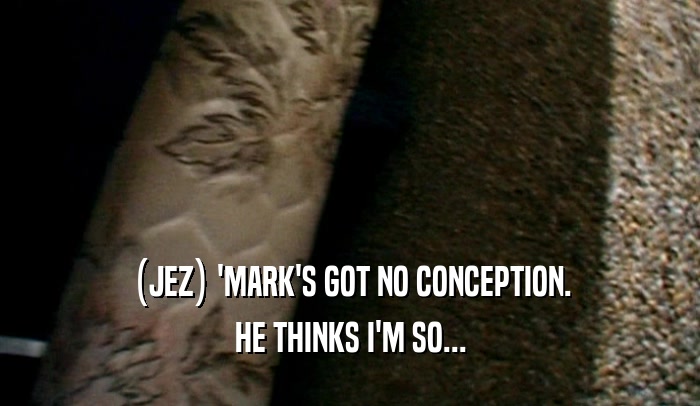 (JEZ) 'MARK'S GOT NO CONCEPTION.
 HE THINKS I'M SO...
 