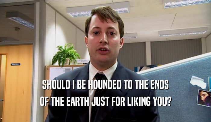SHOULD I BE HOUNDED TO THE ENDS OF THE EARTH JUST FOR LIKING YOU? 