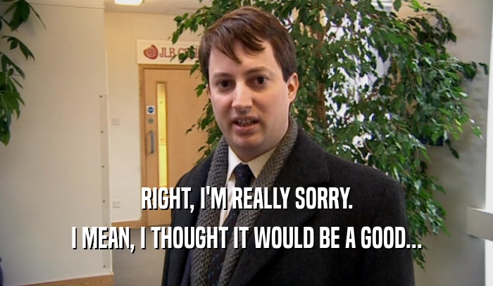 RIGHT, I'M REALLY SORRY. I MEAN, I THOUGHT IT WOULD BE A GOOD... 