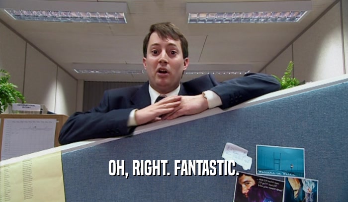 OH, RIGHT. FANTASTIC.  