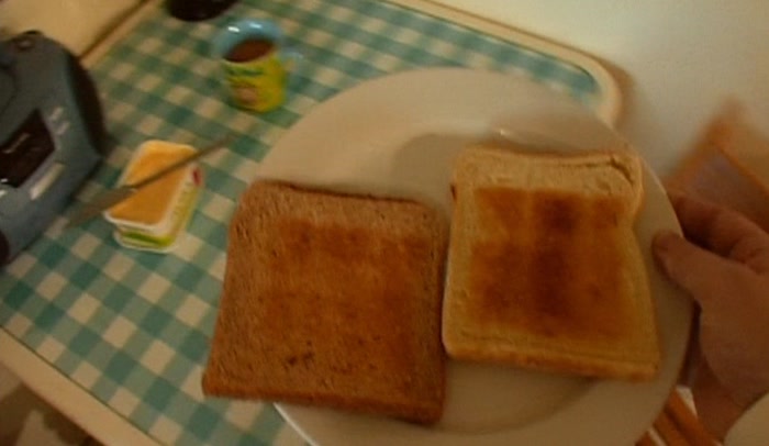 'I'M THE ONE WHO'S LAUGHING BECAUSE I LOVE BROWN TOAST.' 