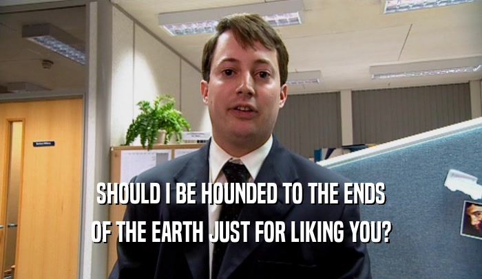 SHOULD I BE HOUNDED TO THE ENDS OF THE EARTH JUST FOR LIKING YOU? 