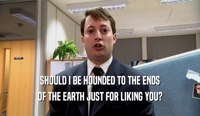 SHOULD I BE HOUNDED TO THE ENDS OF THE EARTH JUST FOR LIKING YOU? 