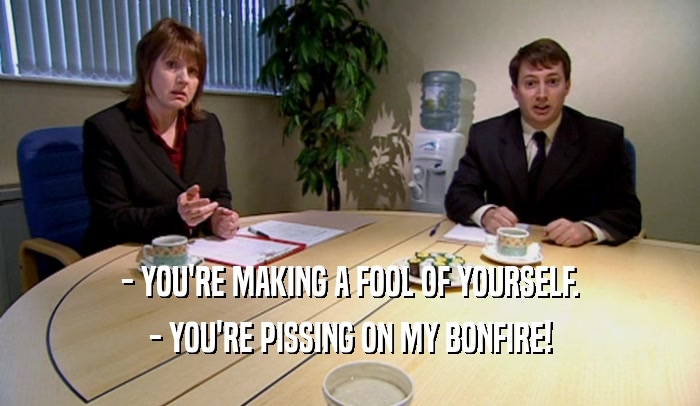 - YOU'RE MAKING A FOOL OF YOURSELF. - YOU'RE PISSING ON MY BONFIRE! 