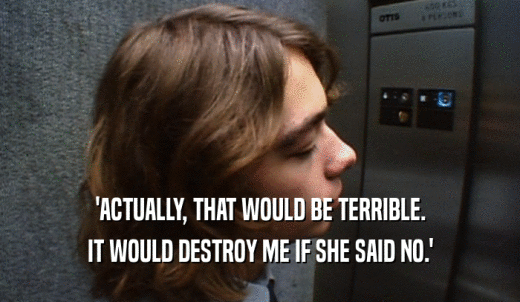 'ACTUALLY, THAT WOULD BE TERRIBLE. IT WOULD DESTROY ME IF SHE SAID NO.' 