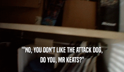 ''NO, YOU DON'T LIKE THE ATTACK DOG, DO YOU, MR KEATS?' 