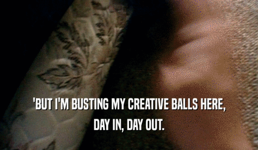 'BUT I'M BUSTING MY CREATIVE BALLS HERE, DAY IN, DAY OUT. 