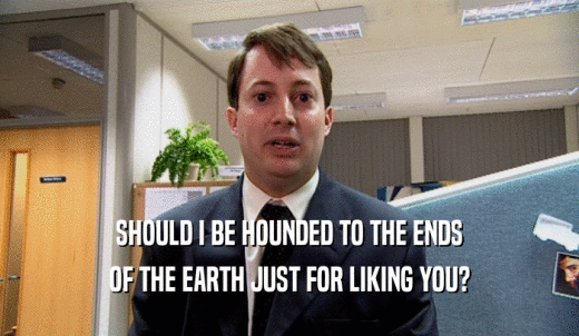 SHOULD I BE HOUNDED TO THE ENDS OF THE EARTH JUST FOR LIKING YOU? 