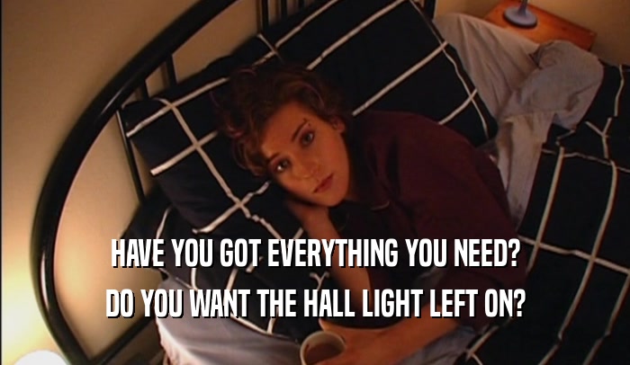 HAVE YOU GOT EVERYTHING YOU NEED? DO YOU WANT THE HALL LIGHT LEFT ON? 