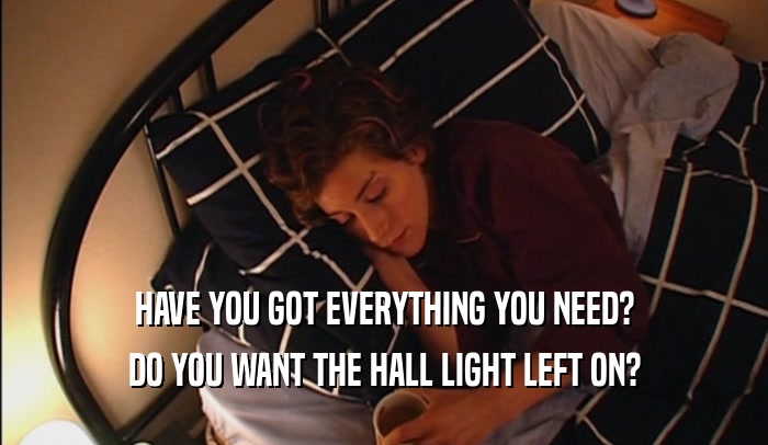 HAVE YOU GOT EVERYTHING YOU NEED? DO YOU WANT THE HALL LIGHT LEFT ON? 