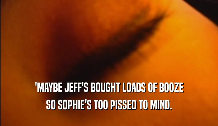 'MAYBE JEFF'S BOUGHT LOADS OF BOOZE SO SOPHIE'S TOO PISSED TO MIND. 
