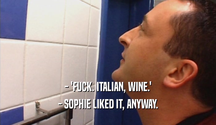 - 'FUCK. ITALIAN, WINE.'
 - SOPHIE LIKED IT, ANYWAY.
 