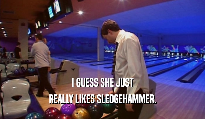 I GUESS SHE JUST
 REALLY LIKES SLEDGEHAMMER.
 