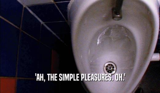 'AH, THE SIMPLE PLEASURES. OH.'  