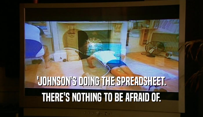 'JOHNSON'S DOING THE SPREADSHEET. THERE'S NOTHING TO BE AFRAID OF. 