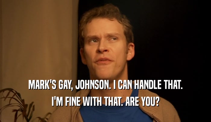 MARK'S GAY, JOHNSON. I CAN HANDLE THAT. I'M FINE WITH THAT. ARE YOU? 